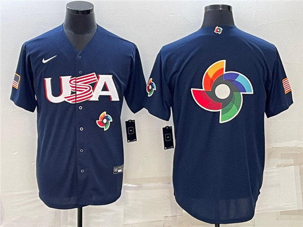 Men's USA Baseball 2023 Navy World Baseball Big Logo With Patch Classic Stitched Jersey